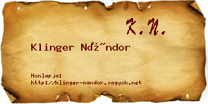 Klinger Nándor névjegykártya